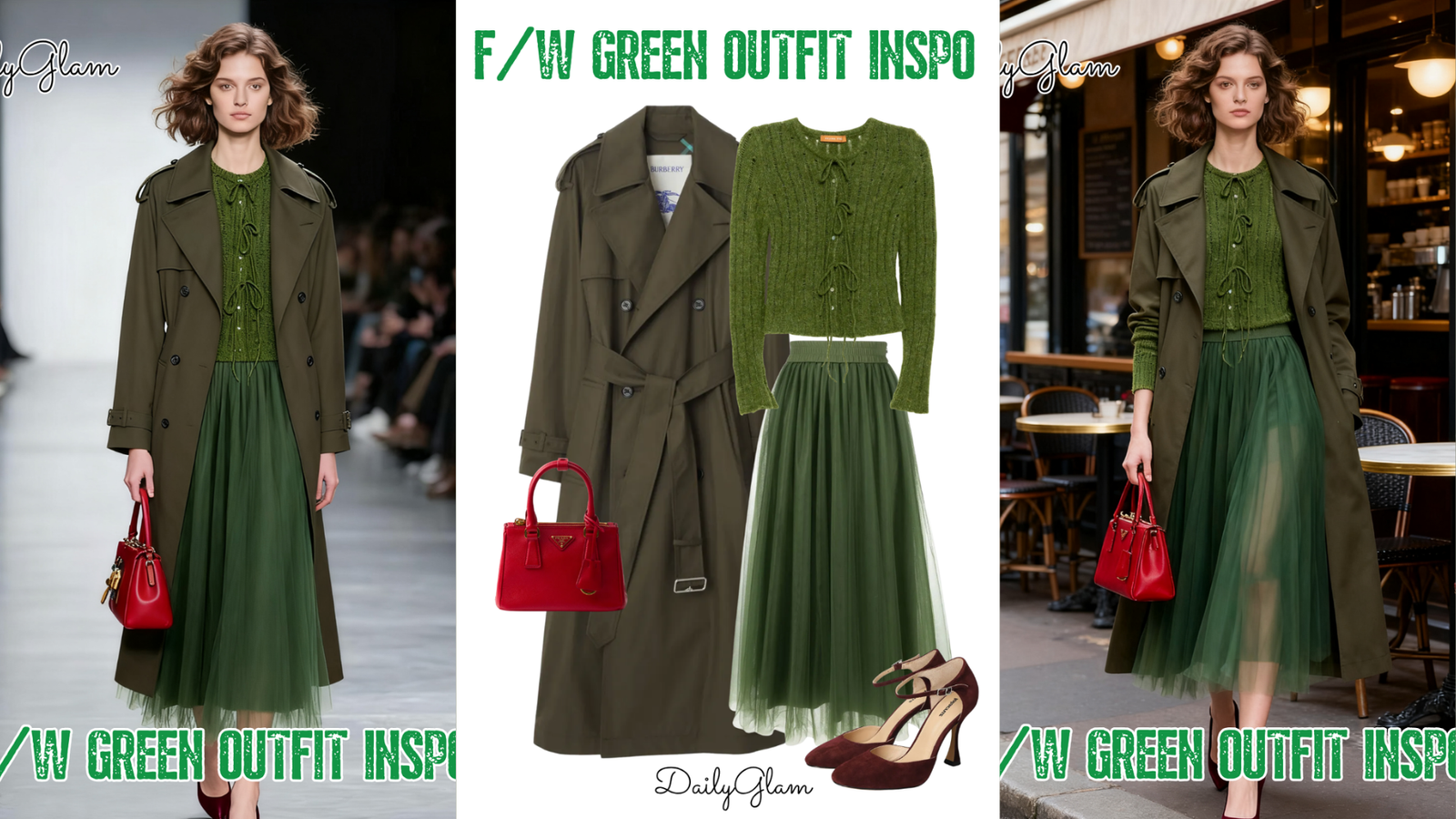 Fall Winter Green Tonal Layered Tulle Skirt Outfit