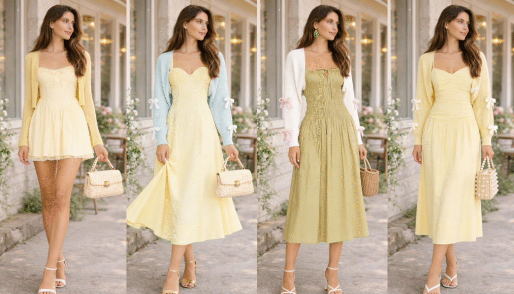 yellow dress with light cardigan