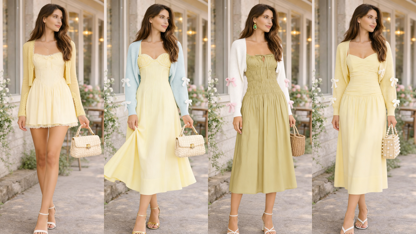 yellow dress with light cardigan