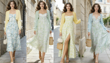 green dress with light cardigan