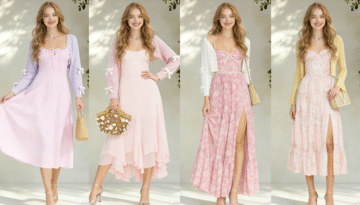 pink dress with light cardigan