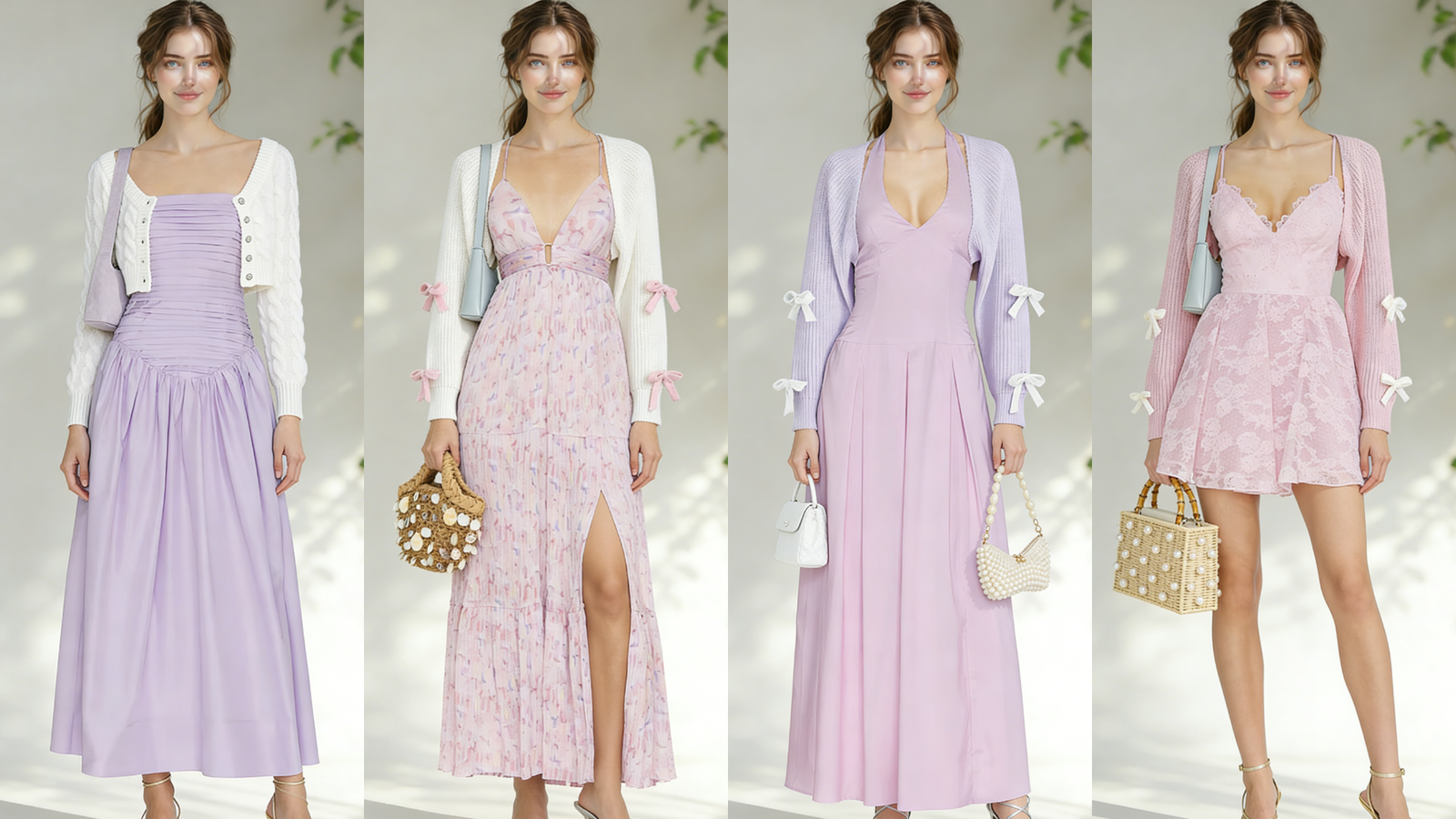 purple dress with light cardigan