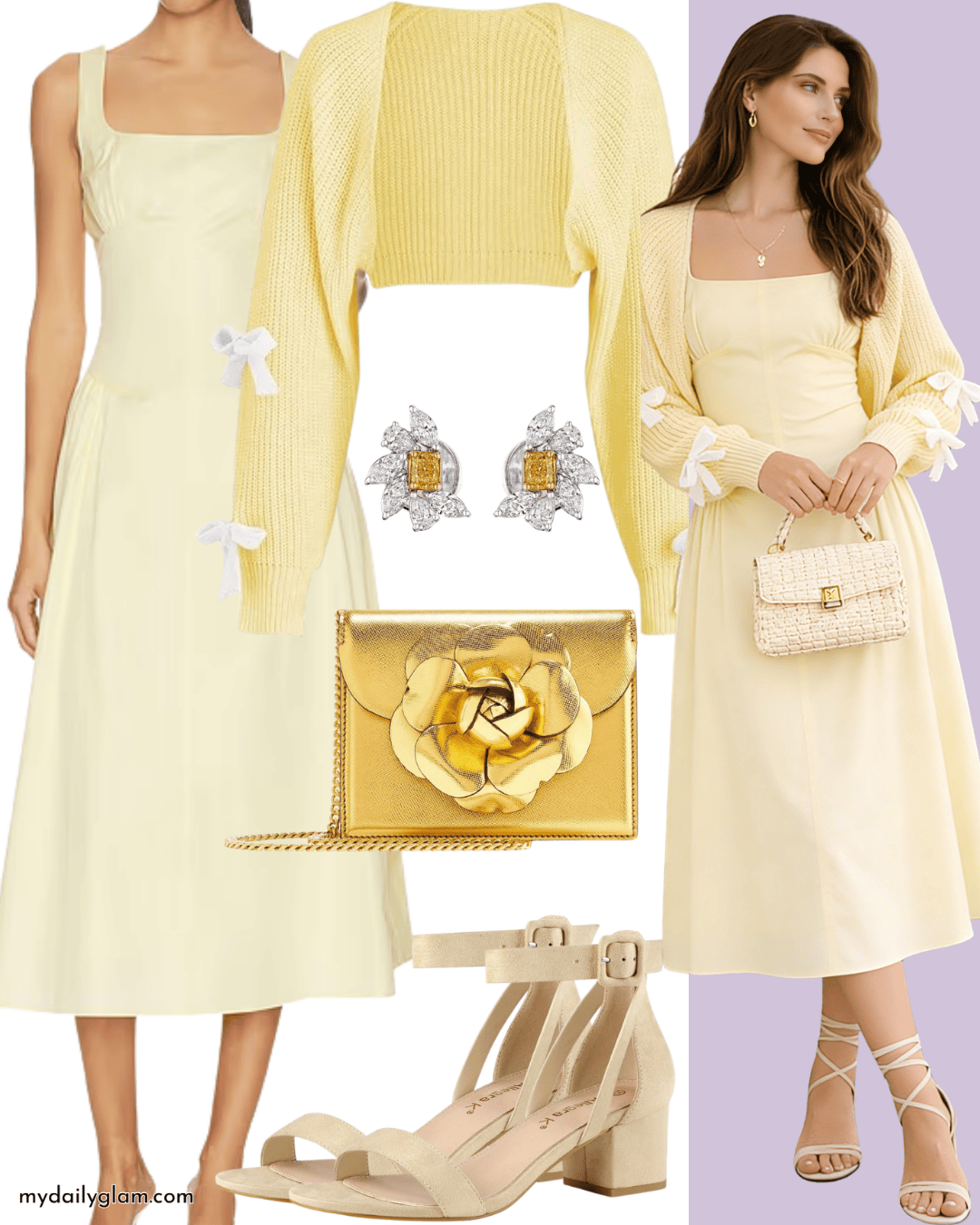 yellow dress with light cardigan