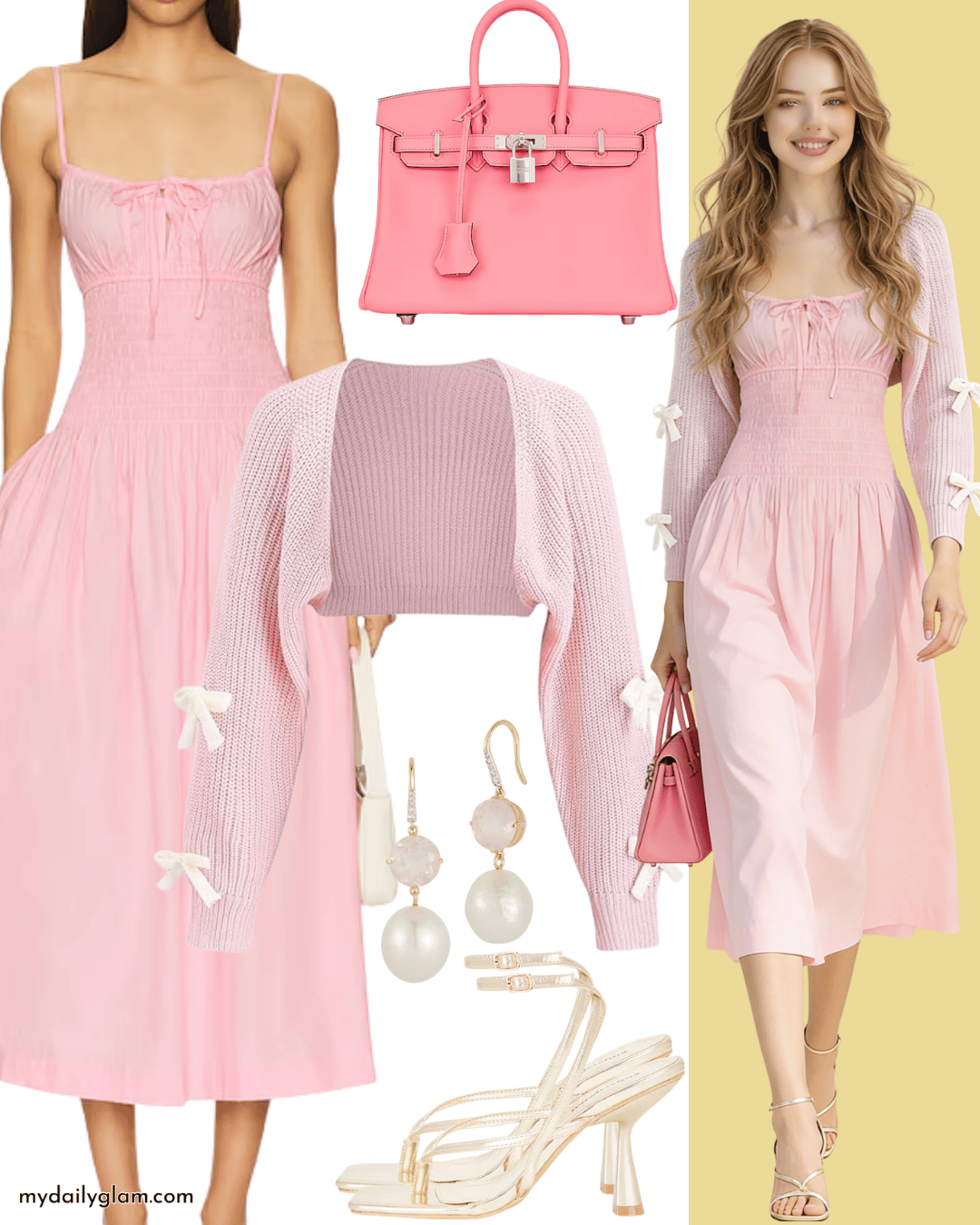 light cardigan pink dress styling