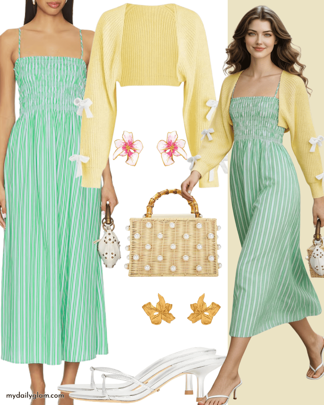 light cardigan green dress styling