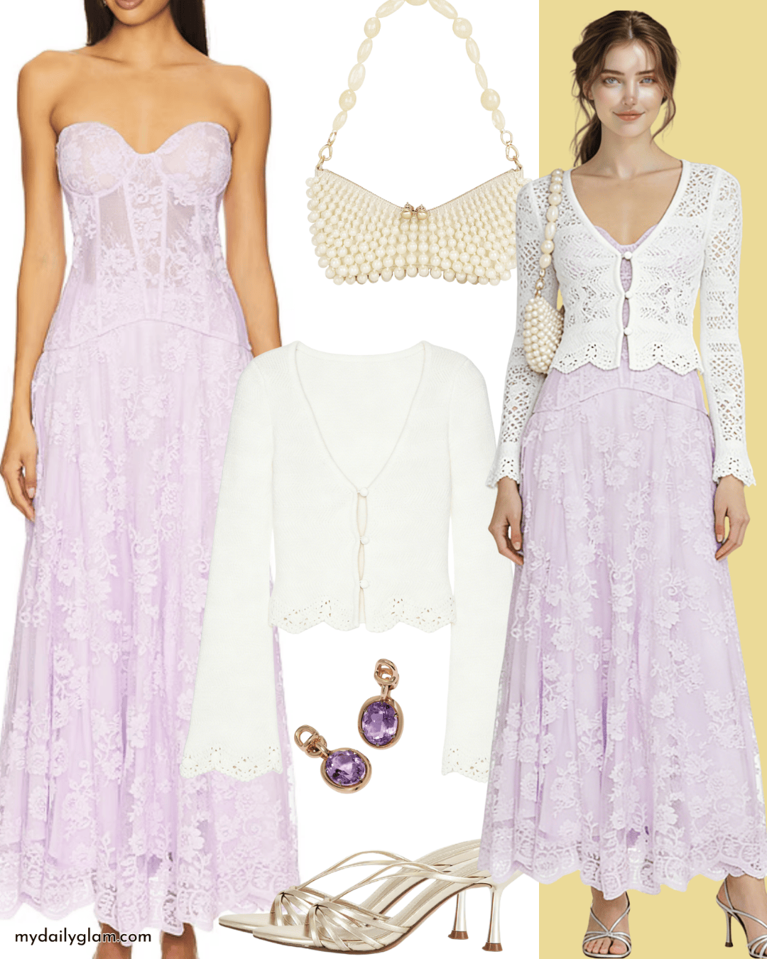 what colour cardigan to wear with purple dress Away From Blue