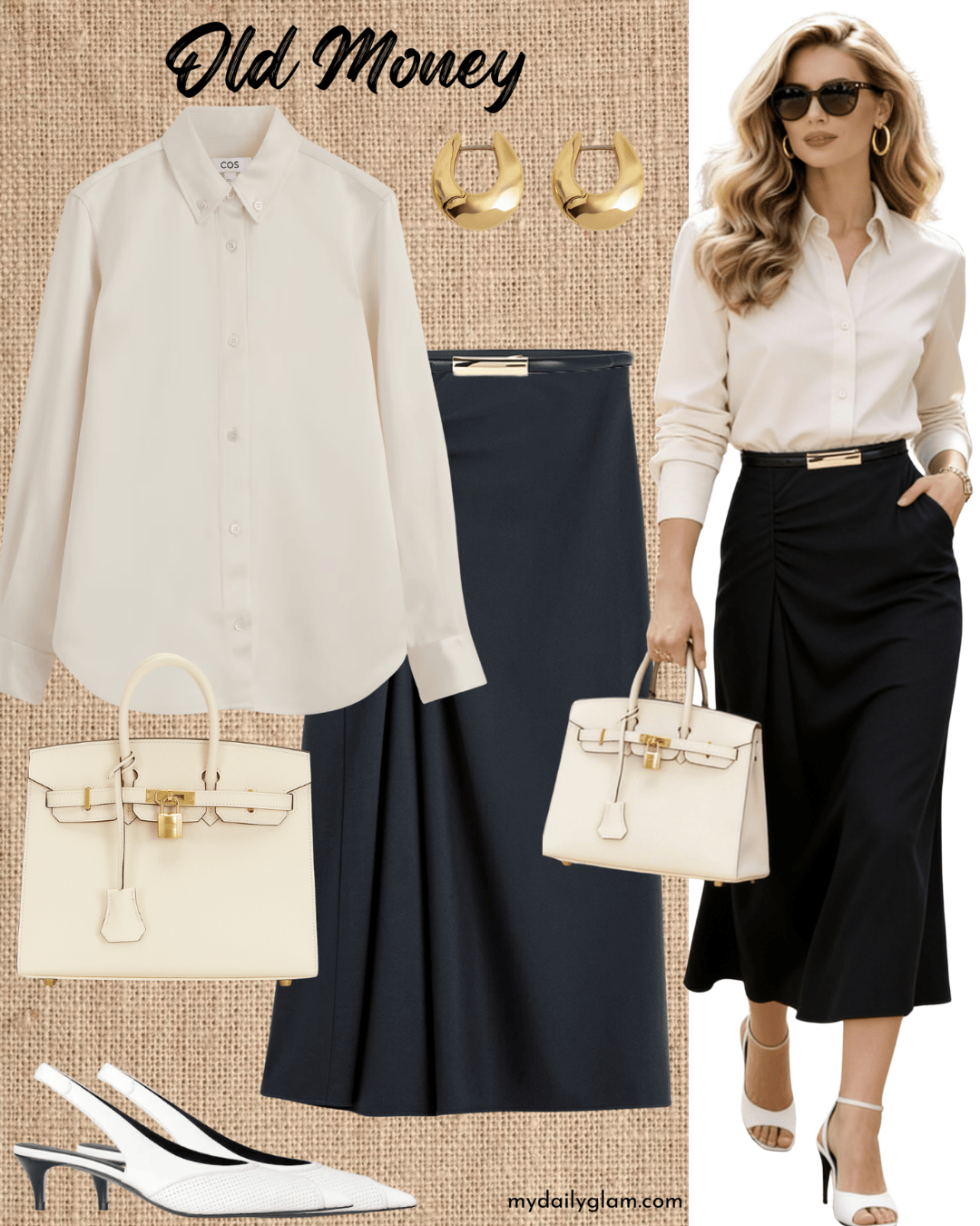 Old Money Cream Shirt & Skirt Outfits