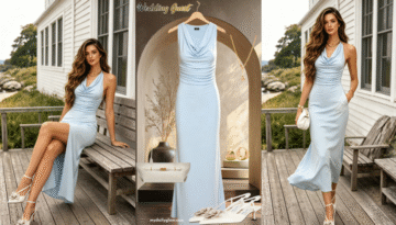 light blue wedding guest dress