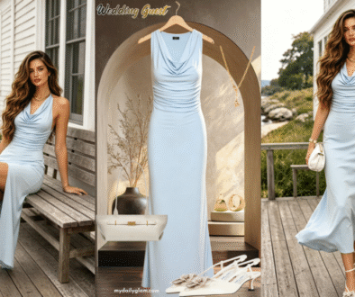 light blue wedding guest dress