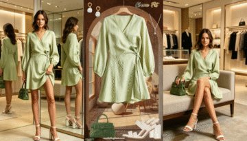 clean fit green wrap dress