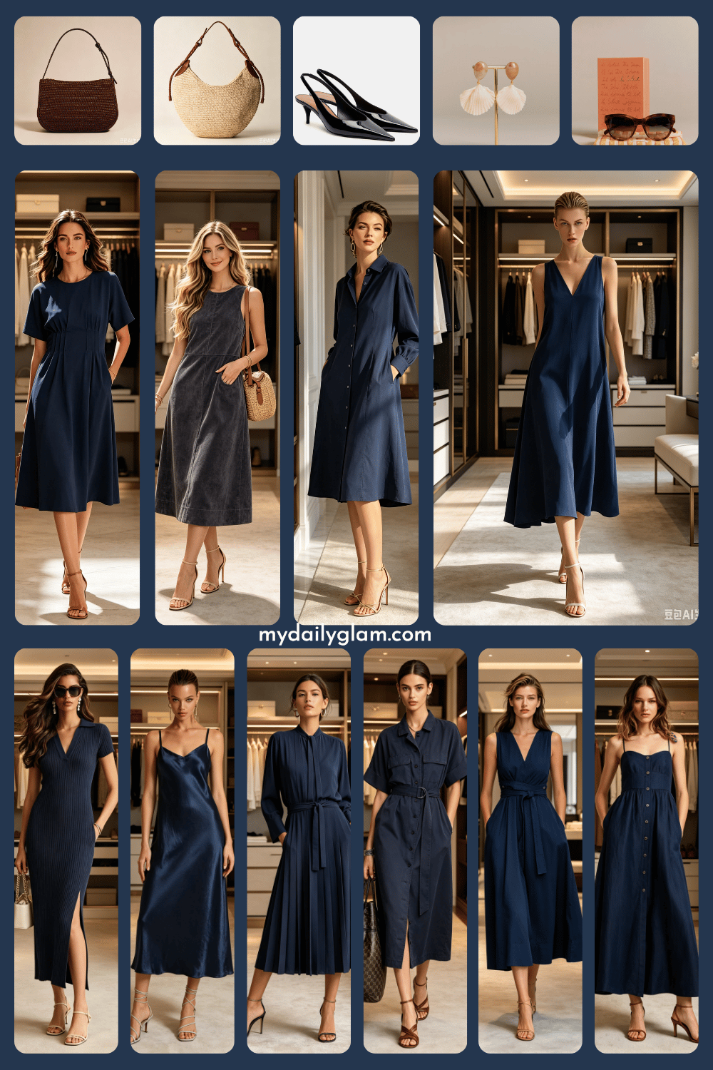 minimalist chic navy dress