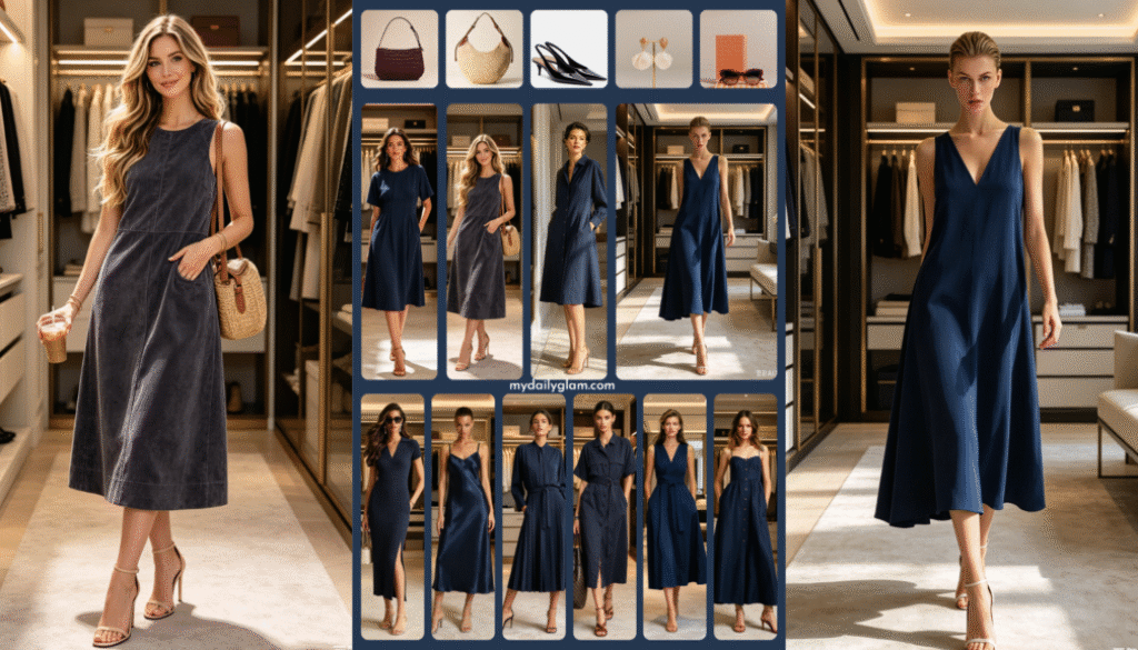 minimalist chic navy dress
