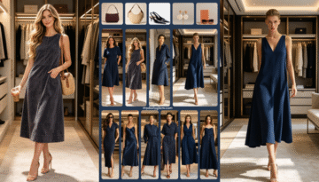 minimalist chic navy dress