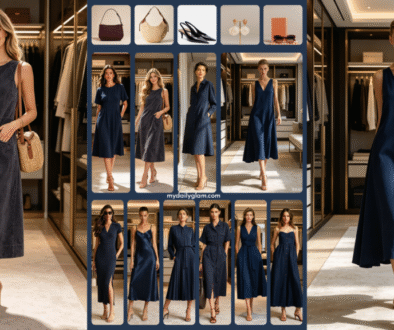 minimalist chic navy dress