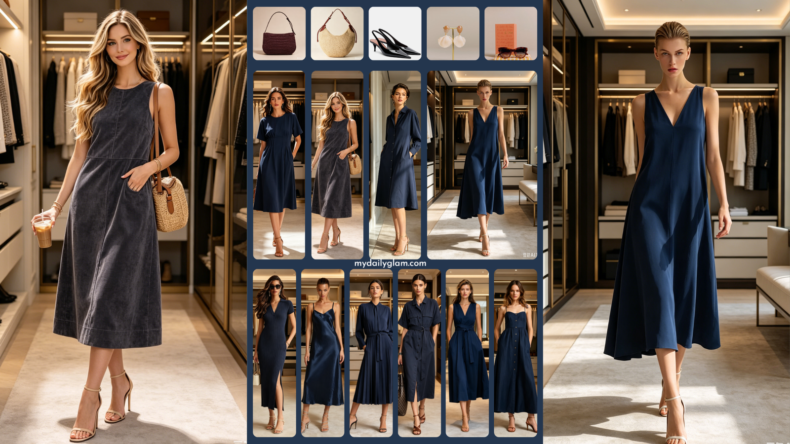 minimalist chic navy dress