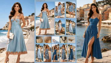 European summer light blue dress