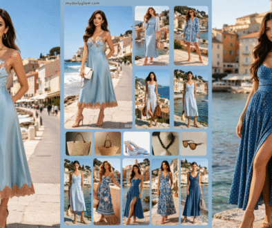 European summer light blue dress