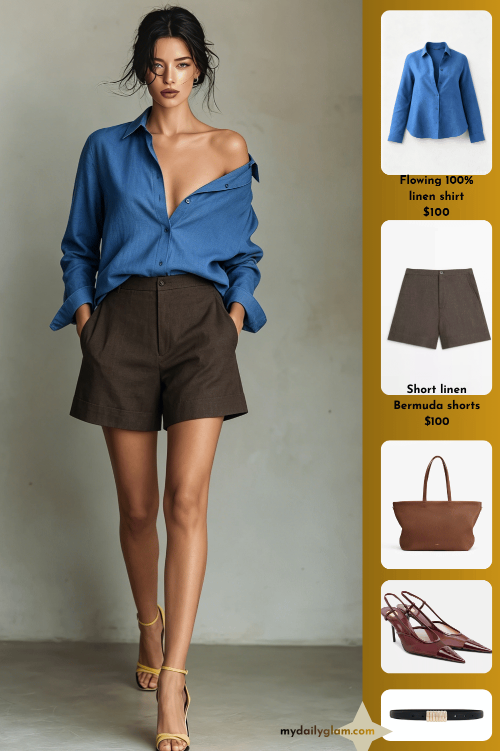 blue linen cotton shirt summer outfit ideas