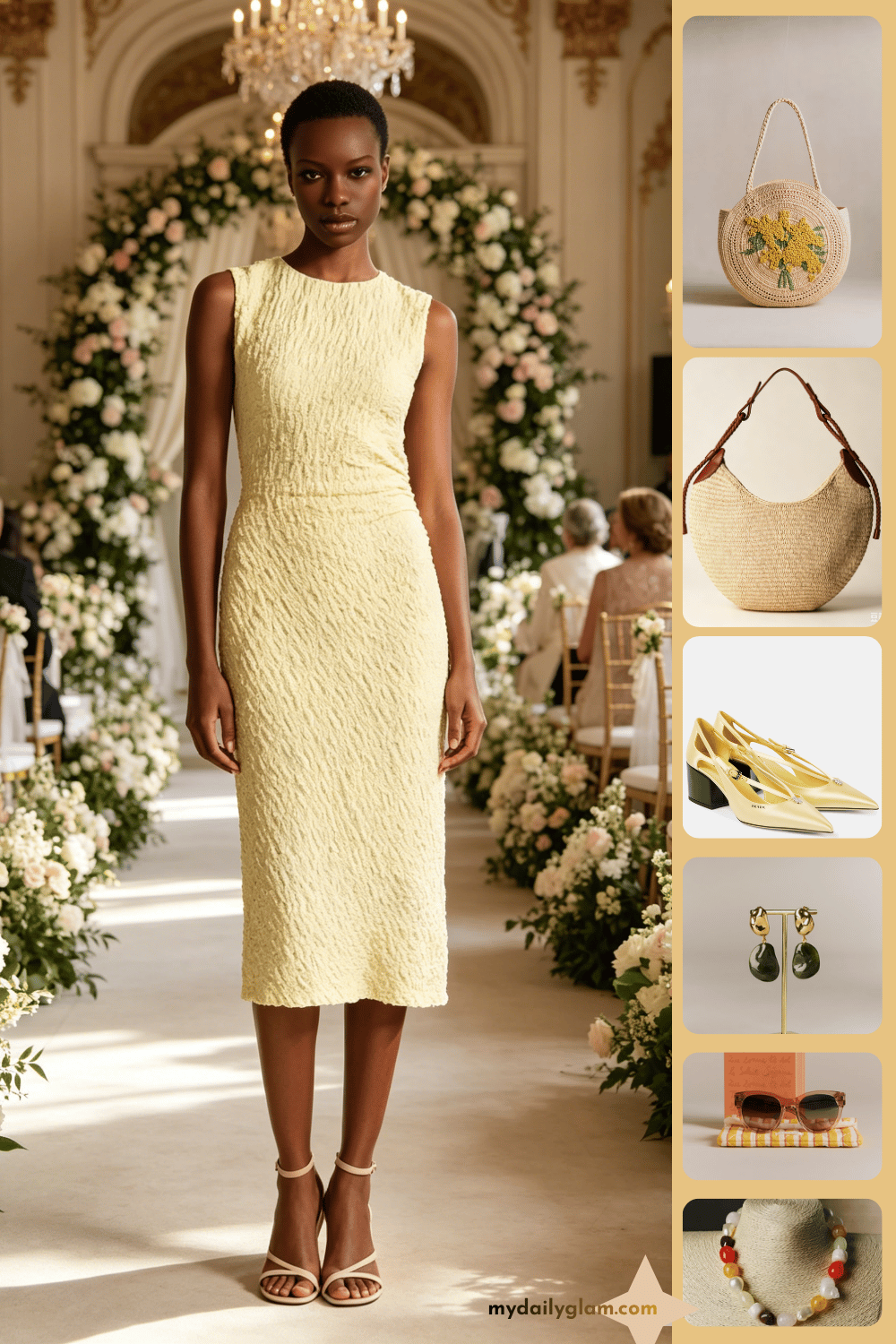 soft yellow wedding guest outfit