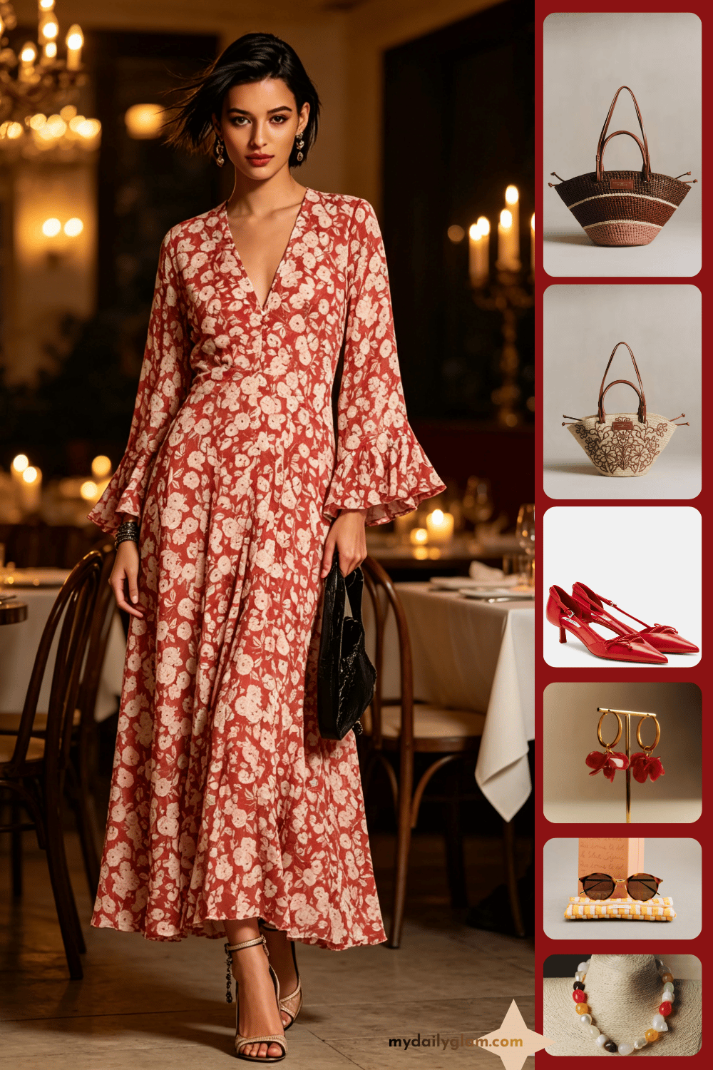 floral red date night dress