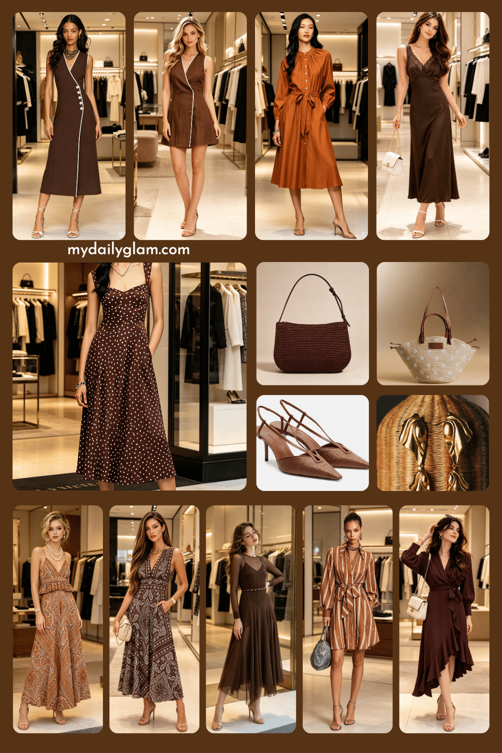 quiet luxury brown midi dress