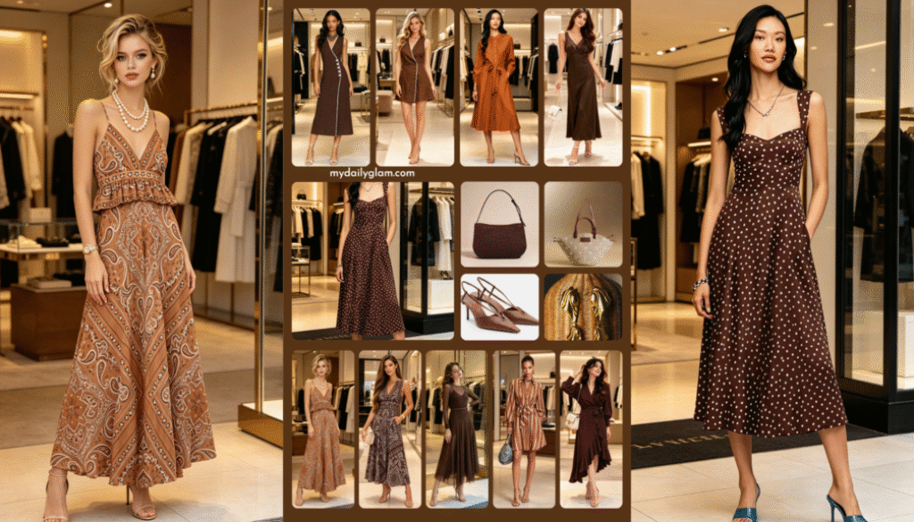 quiet luxury brown midi dress