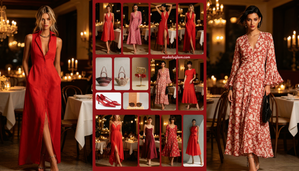 summer red date night midi dress