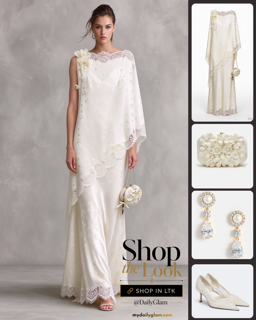 cape wedding dress, satin lace wedding gown, romantic bridal gown