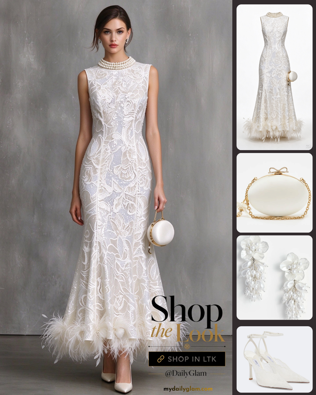 midi wedding dress, feather hem dress, modern bridal outfit