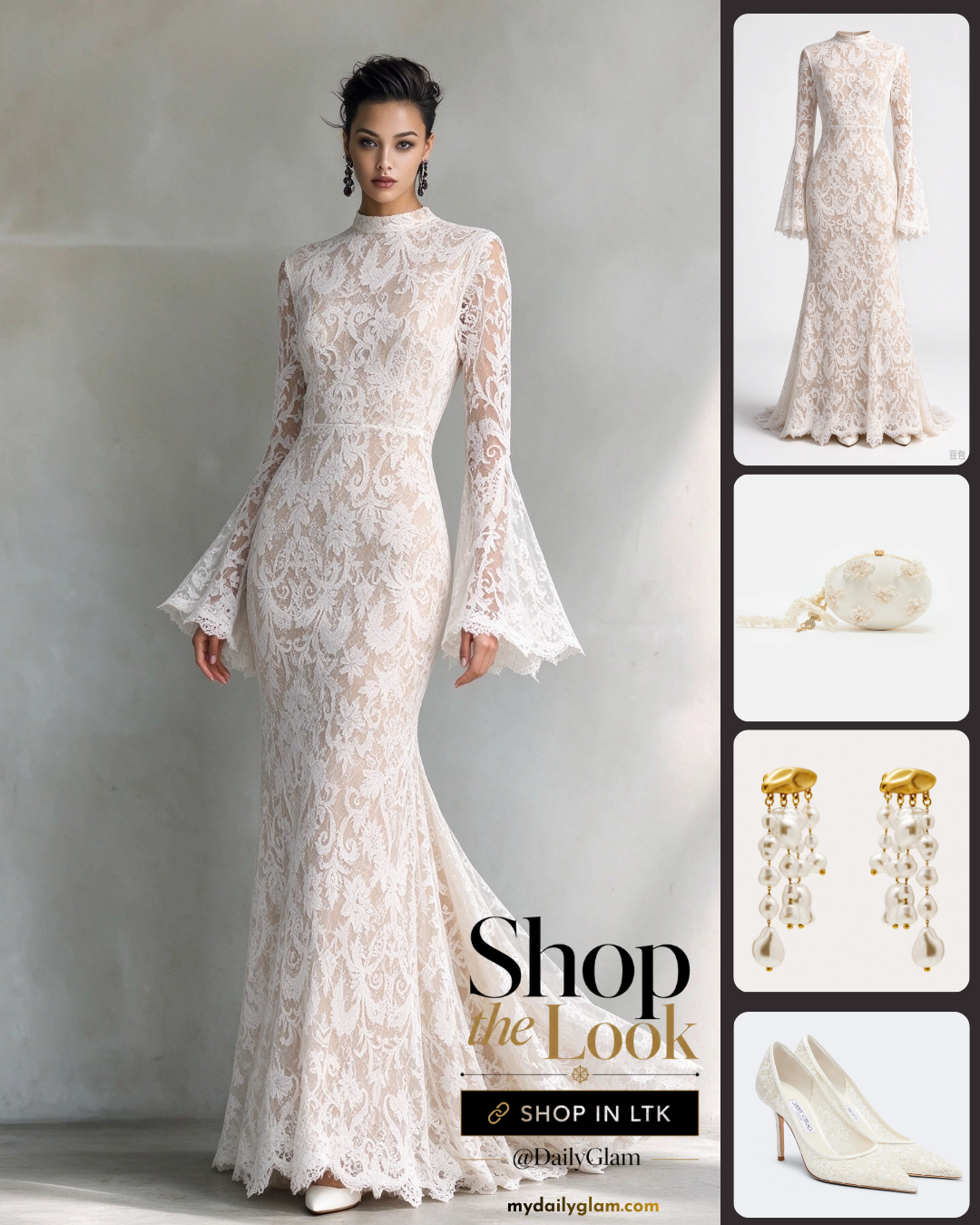 high neck wedding dress, long sleeve lace gown, vintage bridal style