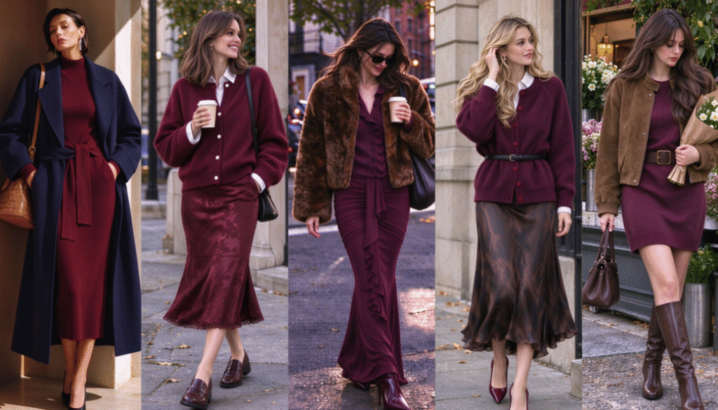 burgundy fall winter outfits for women